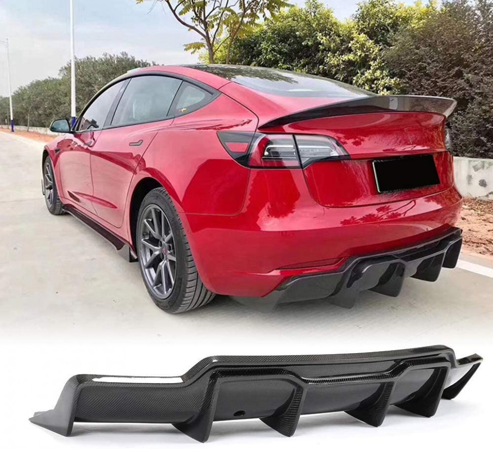 MCARCAR KIT Carbon Fiber Rear Bumper Diffuser fits for Tesla Model 4 Sedan  4-4 Rear Lip Diffuser Protector Factory Outlet CF Lower Bumper Lip  - tesla model y rear diffuser